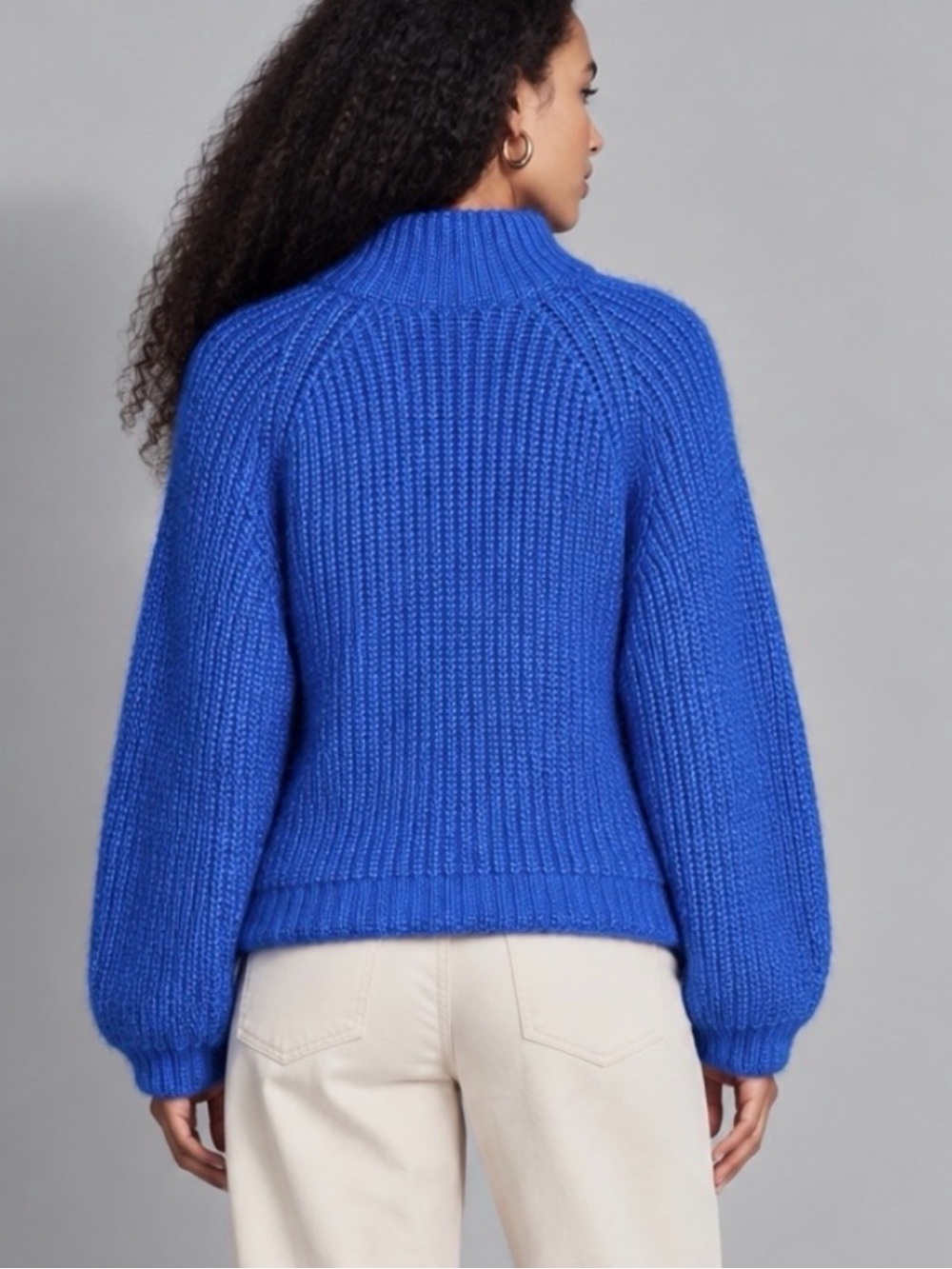 Anthropologie PIECES Electric Blue Chunky Knit Mock Neck Sweater Size M - Picture 5 of 10